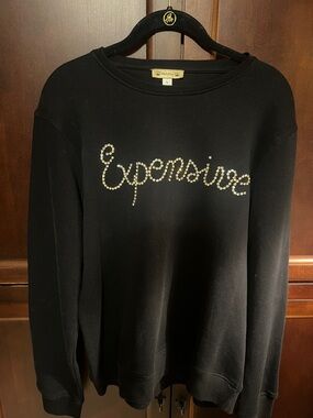 Black Crystal Script Crewneck Sweater - “Expensive”